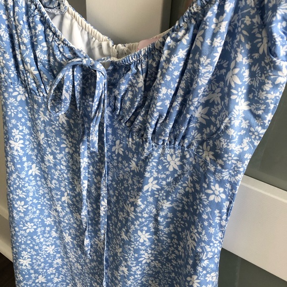 Pink Lily Blue Floral Puff Sleeve Mini Dress X-Small - Picture 2 of 4